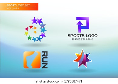 Abstract Sport Logo Set element and Abstract web Icon. Graphic design easy editable for Your design, product, or business. Modern icon. Letter P, Star Shape, Run
