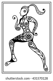 Abstract sport vector runner (athlete). Suitable for invitation, flyer, sticker, poster, banner, card, label, cover, web. Coloring book page. Vector isolated illustration.
