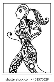 Abstract sport vector runner (athlete). Suitable for invitation, flyer, sticker, poster, banner, card, label, cover, web. Coloring book page. Vector isolated illustration.