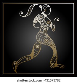 Abstract sport vector runner (athlete). Suitable for invitation, flyer, sticker, poster, banner, card, label, cover, web. Vector isolated illustration. 