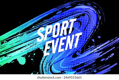 Abstract Sports Background with Blue and Green Gradient Brushstrokes and Halftone Effect. Vibrant Grunge Background