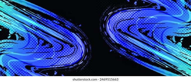 Abstract Sports Background with Blue and Green Gradient Brushstrokes and Halftone Effect. Vibrant Grunge Background