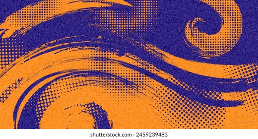 Abstract Sports Background with Blue and Orange Brush Texture and Halftone Effect. Retro Grunge Background for Banner or Poster Design