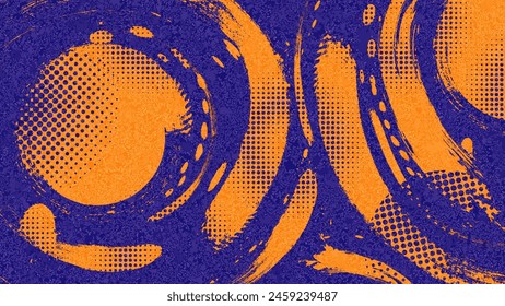 Abstract Sports Background with Blue and Orange Brush Texture and Halftone Effect. Retro Grunge Background for Banner or Poster Design