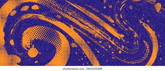 Abstract Sports Background with Blue and Orange Brush Texture and Halftone Effect. Retro Grunge Background for Banner or Poster Design