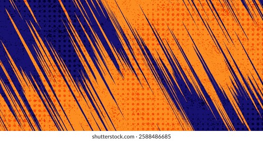 Abstract Sports Background with Blue and Orange Brush Texture and Halftone Effect