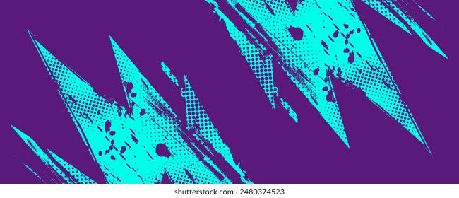 Abstract Sports Background with Blue and Purple Brush Texture and Halftone Effect. Grunge Background for Banner or Poster Design