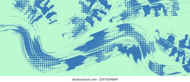 Abstract Sports Background with Blue and Purple Brush Texture and Halftone Effect. Grunge Background for Banner or Poster Design
