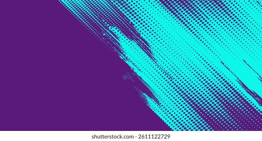 Abstract Sports Background with Blue and Purple Brush Texture and Halftone Effect. Grunge Background modern