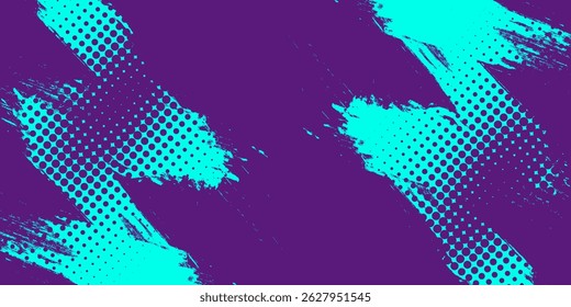 Resumo Esportes Fundo com textura de pincel azul e roxo e efeito de meio-tom. Fundo do Grunge para design de cartaz ou banner