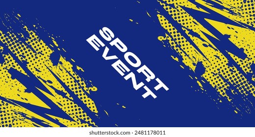 Abstract Sports Background with Blue and Yellow Brush Texture and Halftone Effect. Grunge Background for Banner or Poster Design