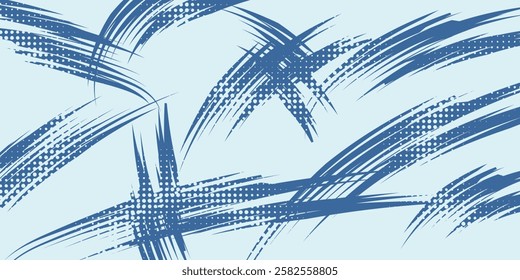 Abstract Sports Background with Dark Blue and Yellow Gradient Brushstrokes and Halftone Effect.
