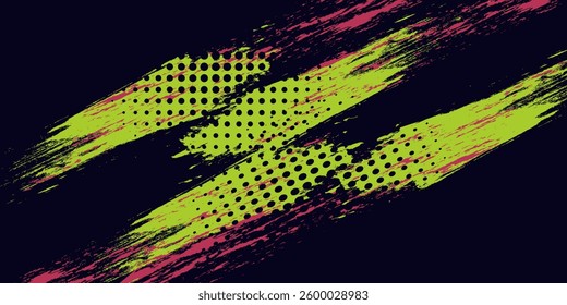 Abstract Sports Background with Green and Blue Brush Texture and Halftone Effect. modern concept