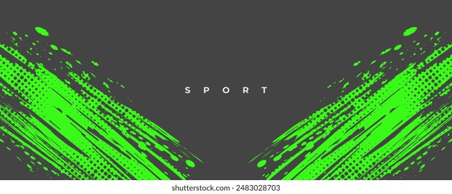 Abstract Sports Background with Green and Gray Brush Texture and Halftone Effect. Grunge Background for Banner or Poster Design