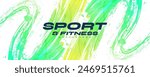 Abstract Sports Background with Green and Yellow Gradient Brushstrokes and Halftone Effect. Dynamic Grunge Background.  Scratch and Texture Elements For Design