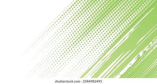 Abstract Sports Background with Green and Yellow Gradient Brushstrokes and Halftone Effect. Dynamic Grunge Background. Scratch and Texture