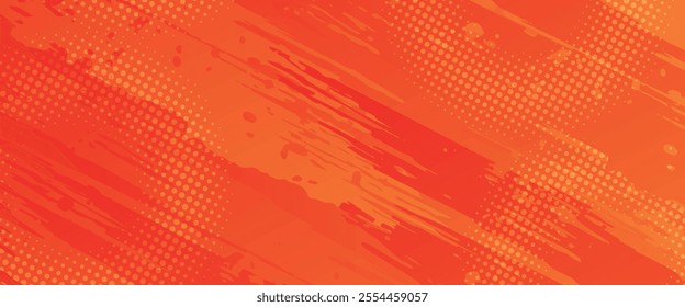 Abstract Sports Background with Orange and Red Gradient Brushstrokes and Halftone Effect
