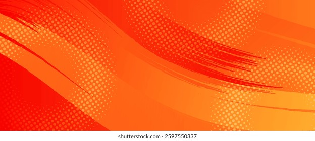 Abstract Sports Background with Orange and Red Gradient Brushstrokes and Halftone Effect