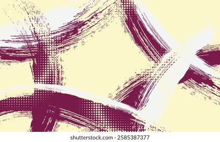 Abstract Sports Background with Purple and Yellow Brush Texture and Halftone Effect. Grunge Background for Banner or Poster Design