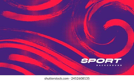 Abstract Sports Background with Red and Purple Brush Texture and Halftone Effect. Retro Grunge Background for Banner or Poster Design