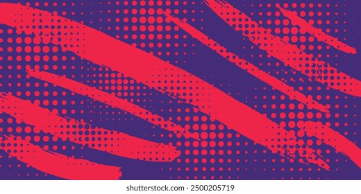 Abstract Sports Background with Red and Purple Brush Texture and Halftone Effect. Retro Grunge Background for Banner or Poster Design