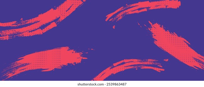 Abstract Sports Background with Red and Purple Brush Texture and Halftone Effect. Retro Grunge Background for Banner or Poster Design
