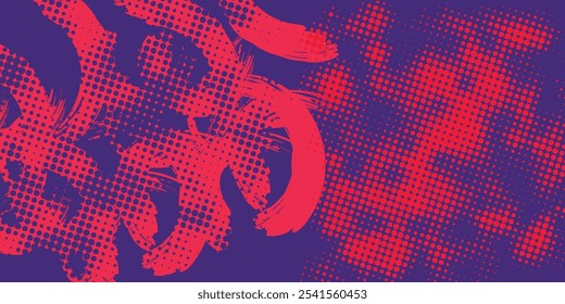 Abstract Sports Background with Red and Purple Brush Texture and Halftone Effect. illustration eps10