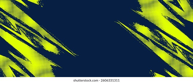 Abstract Sports Background with Yellow and Blue Brush Texture and Halftone Effect. Grunge Background for Banner or Poster Design
