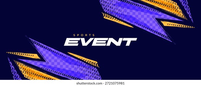 Abstract Sports Event Background with Dynamic Arrow Shapes and Modern Purple Yellow Design. Suitable for Tournaments, Competitions, and Branding Banners