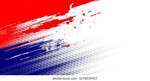 Abstract sports halftone background with dynamic red, white and blue stripes.	
