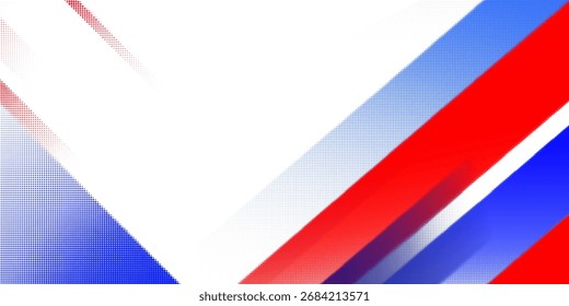 Abstract sports halftone background with dynamic red, white and blue stripes. eps10	
