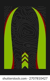 Abstract sports jersey vector pattern. Neon green and black uniform kit with topographic texture for basketball or running team sublimation printing.