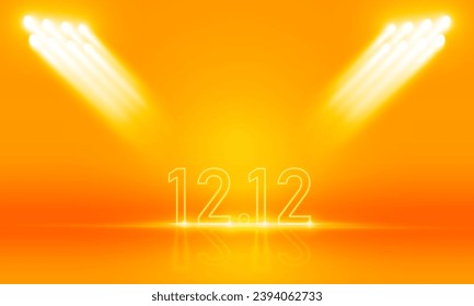 Abstract sports Light neon light 12.12 Shopping day Poster or banner with product podium scene and spotlight background.12 January sales banner template design for social media and website