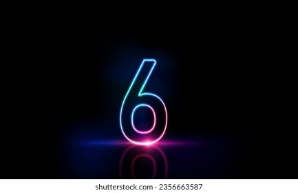 Abstract sports Light out technology and with number six glowing in the dark, pink blue neon light Hitech communication concept innovation background,  vector design