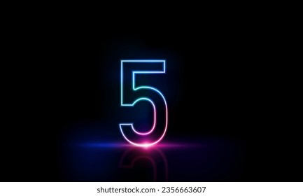 Abstract sports Light out technology and with number five glowing in the dark, pink blue neon light Hitech communication concept innovation background,  vector design