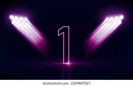 Abstract sports Light out technology and with number one glowing in the dark, pink blue neon light Hitech communication concept innovation background,  vector design