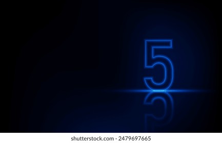 Abstract sports Light out technology and with number five glowing in the dark, blue neon light Hitech communication concept innovation background,  vector design