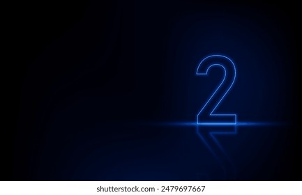 Abstract sports Light out technology and with number two glowing in the dark, blue neon light Hitech communication concept innovation background,  vector design