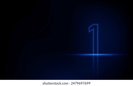 Abstract sports Light out technology and with number one glowing in the dark, blue neon light Hitech communication concept innovation background,  vector design