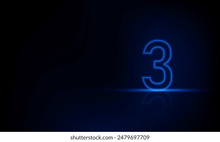 Abstract sports Light out technology and with number three glowing in the dark, blue neon light Hitech communication concept innovation background,  vector design