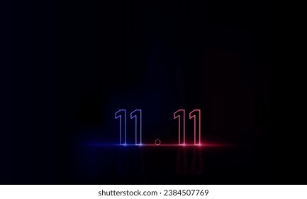 Abstract sports Light pink blue neon light 11.11 Shopping day Poster or banner with product podium scene and spotlight background.11 November sales banner template design for social media 