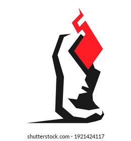 Abstract sports running shoe in flames symbol on white backdrop. Design element