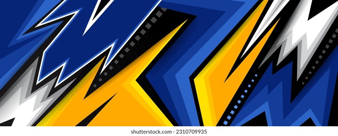 Abstract sports style banner in yellow and blue colors. Wide Banner Design Background