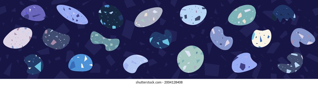 Abstrakter Fleck, ein runder Fleck. Große Auswahl an kreativen Flecken oder farbigen Steinen, Kopfsteinpflaster für Dekoration und Design. Abstrakter Hintergrund aus Blots. Geometrische Formen Vektorgrafik.