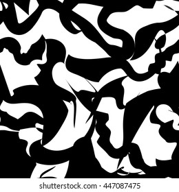 Abstract spot geometric pattern. Geometrical swirl stain tiled ornament. Black and white blot ornamental abstract background.