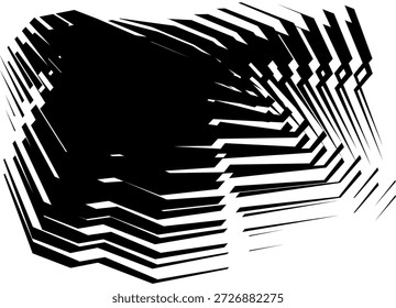 Abstrakter Punkt. Vektorübergang von Schwarz zu Weiß von unterbrochenen Formen von Linien. Technologisches Muster. Moderner Vektorhintergrund für Cover, Werbung, Plakate, Verpackungen. Dynamisches Gestaltungselement mit Streifen.