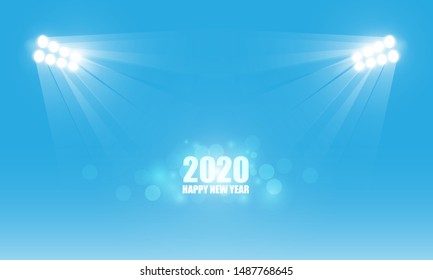 Abstract spotlight stadium lights out 2020 christmas and Happy new year. Vector illustration