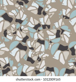 Abstract spots are chaotically scattered over a homogeneous field. Seamless camouflage.