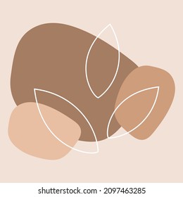 Abstrakte Flecken mit Blättern. Linien, doodle, modern, Minimalismus.