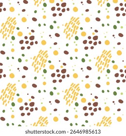 Pontos abstratos fundo amarelo, marrom, verde. Padrão Perfeito.